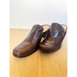 Franco Sarto Women Brown Leather Slip On Block Heel Mules Shoes Size 8